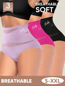 Women's Mesh Patchwork High Waist Underwear Set, Soft Breathable Non-Irritating, Fitted Triangle Panties, Soft Breathable Knicker, Sizes S-Xxl, All Seasons