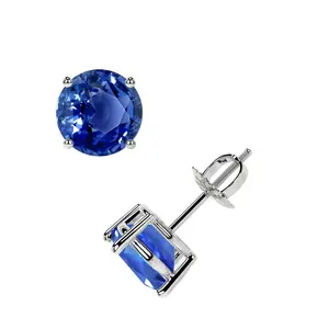 Classic Four Prong Round Blue Sapphire Stud Earrings (1.30cttw)- EBS001-5X5-AAA