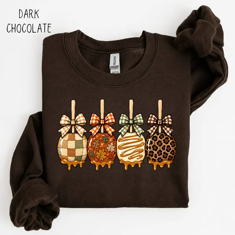 Caramel Apple Pops Sweatshirt, Cute Fall Dessert Graphic Pullover, Cozy Autumn Treat Top, Sweet Apple Candy Crewneck, Seasonal Outfit