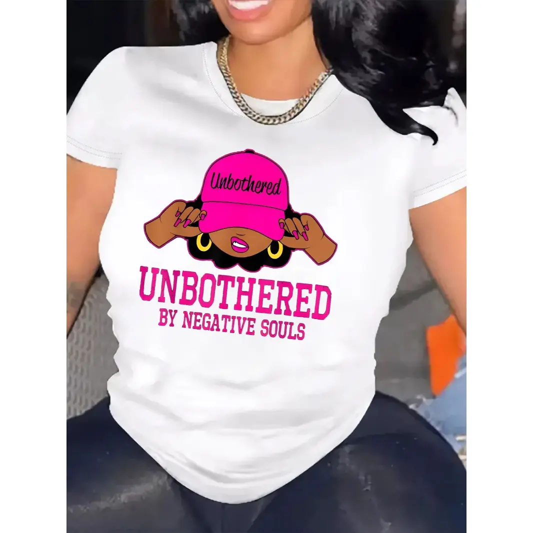 Draped Cotton Blend Sports Top with 'Unbothered' Graphic, a Sporty Chic Top in a Classic Unisex Fit for Everyday Layering, T-Shirt, Shortsleeve, Digital Print, Streetwear, Print Slogan, Casual, Regular Sleeves, Crew Neck, Tshirt, Short Sleeve, Round Neck,