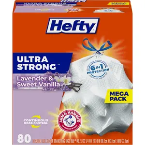 Hefty Ultra Strong Tall Kitchen Trash Bags, Lavender & Sweet Vanilla Scent, 13 Gallon, 80 Count Reynolds Consumer Products