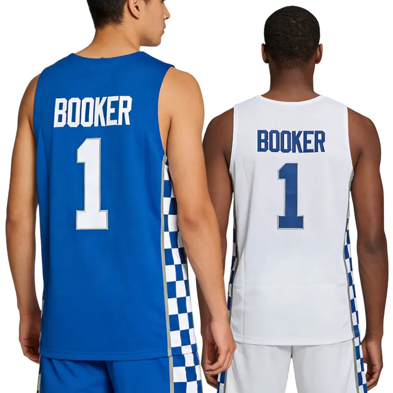Male Wildcat Booker #1 Embroidered Name Mesh Ventilated Basketball Sleeveless Polyester Fan Shop Jersey - Breathable Training Vest, High-Quality S-XXL Sizes (Blue, White), Large Sizes, Sport Jersey