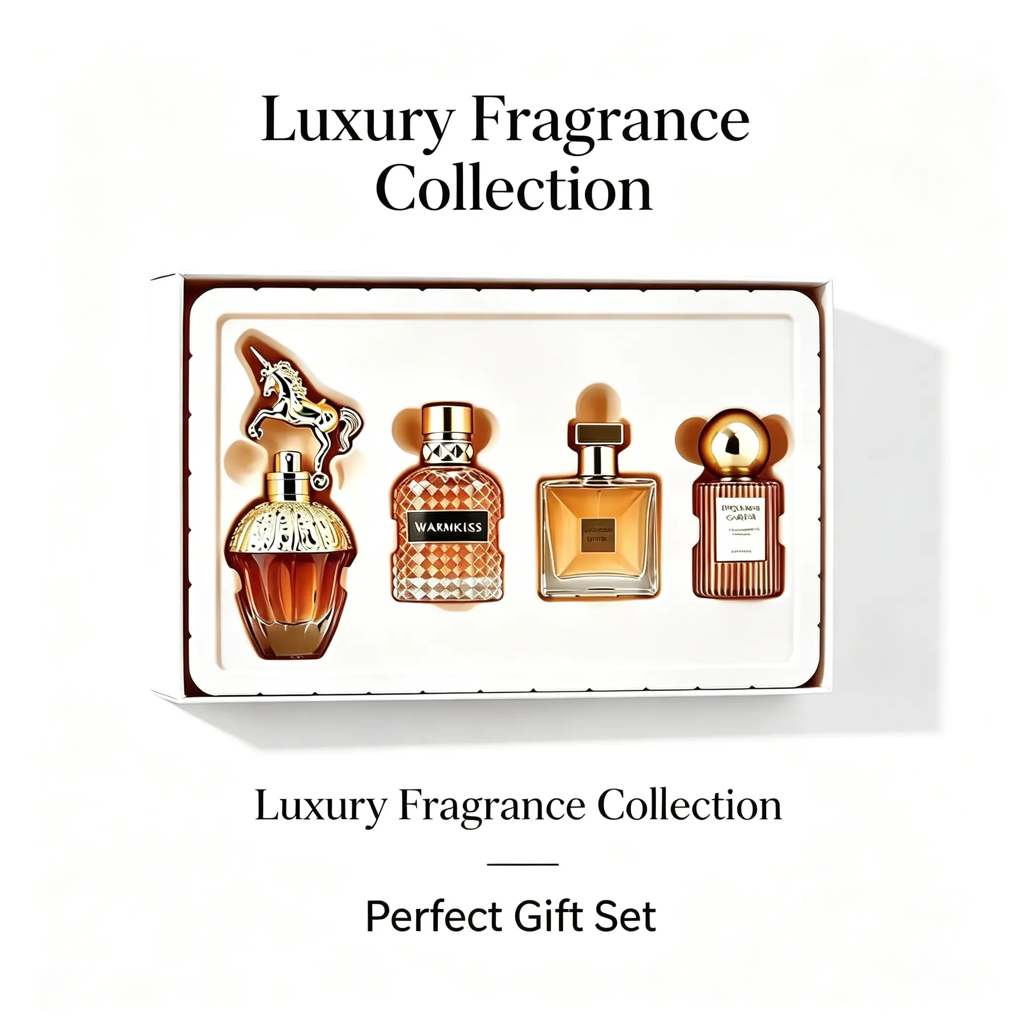 Women's 4-in-1 Perfume Set in Unicorn-Shaped Bottles, Gift-Ready Travel Kit Essential with Vintage Box, Portable Size Fragrances, Set Pack