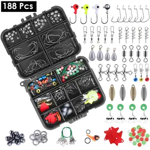 188PCS Fishing Accessory Kit - Includes Hooks, Sinker Weights, Lures, Swivels & More, Premium Corrosion-Resistant Material with Tackle Box for Easy Storage & Carry, Ideal Gift for Fishermen