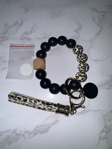 2 pack, Silicone beaded keychain with tassel, animal print