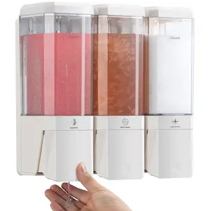 Glumzrk Shampoo and Conditioner Dispenser 3 Chamber No Drill Shampoo Dispenser for Shower Wall Mounted Shower Soap Dispenser 3 * 500ml Refillable Shower Dispenser for Bathroom Hotel