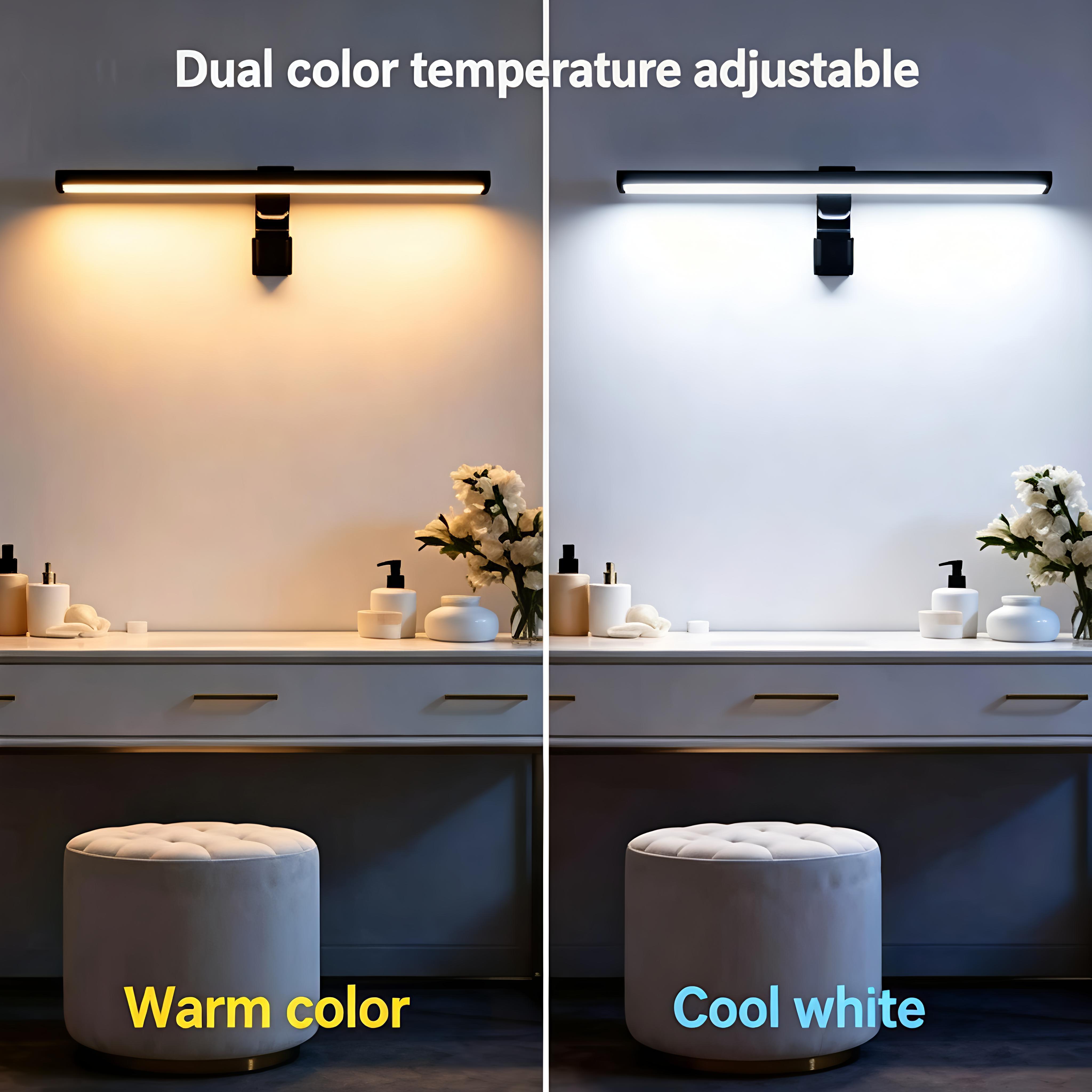 Wall mounted wardrobe light, mirror light, 30cm/40cm LED dimming light strip, CCT 2700K-6500K, Ra>95 high color rendering index, touch control, USB power supply, suitable for wardrobes, desks, walls, and in front of mirrors