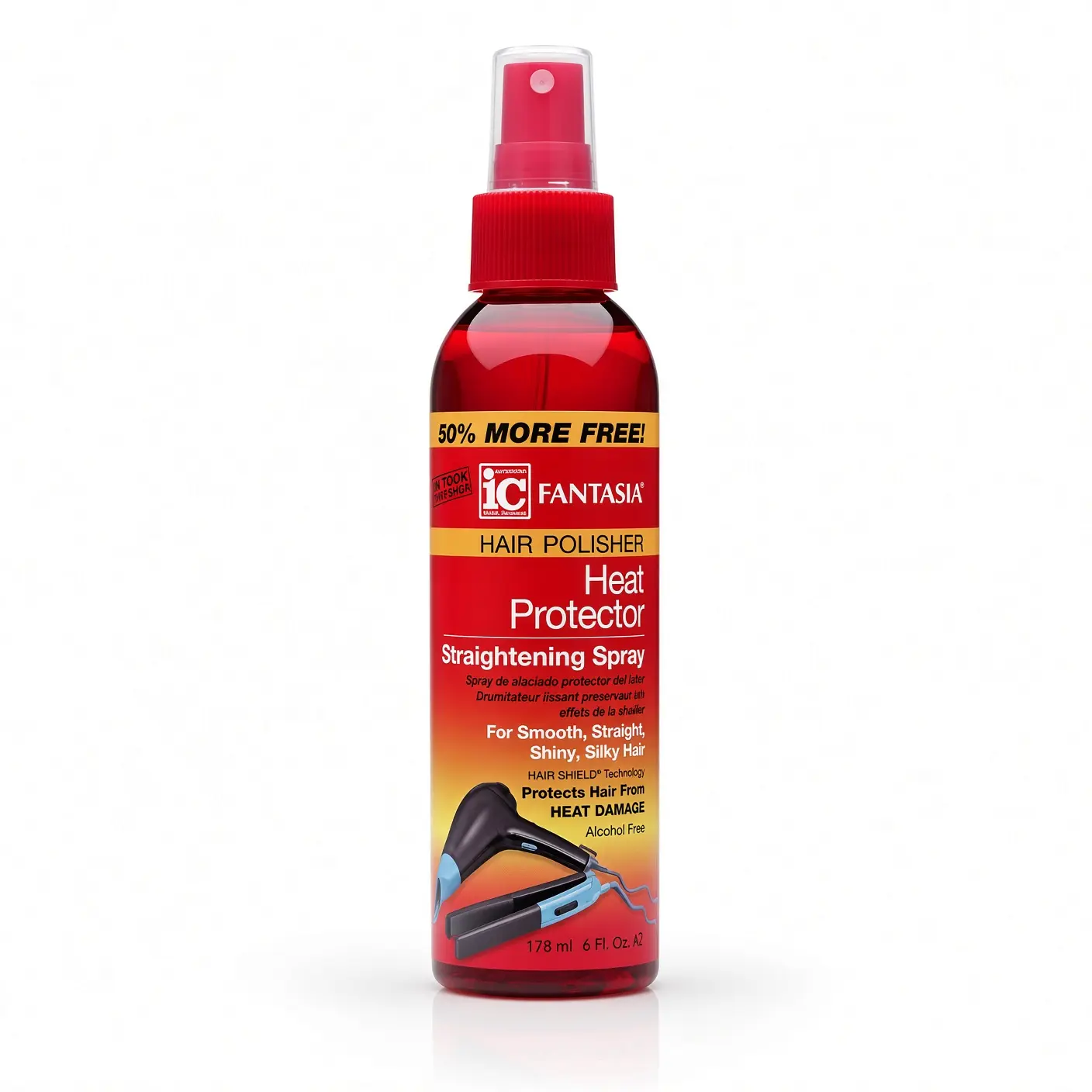 Fantasia Heat Protector Straightening Spray - 6 Fl.Oz Aloe Moisture Haircare, Frizz Control, Heat Damage Prevention, Safe for Blow Dryer Use, Silky Smooth Shiny Hair