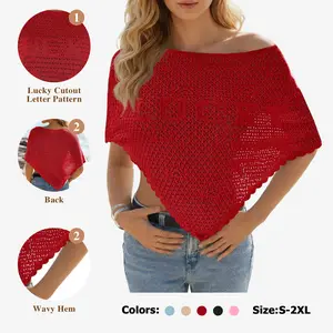 Fisoew brand classic letter embroidery white crochet shawl top with a stylish cropped design. Beach Cover Ups Swimwear Cover Up