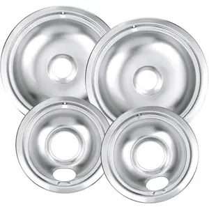 Drip Pan Burner Stove Top Chrome Drip Pan, Stove Drip Pans Replacement Compatible for Plug-in Electric Ranges Whirlpool Frigidaire Kenmore include 2 * 6in and 2 * 8in
