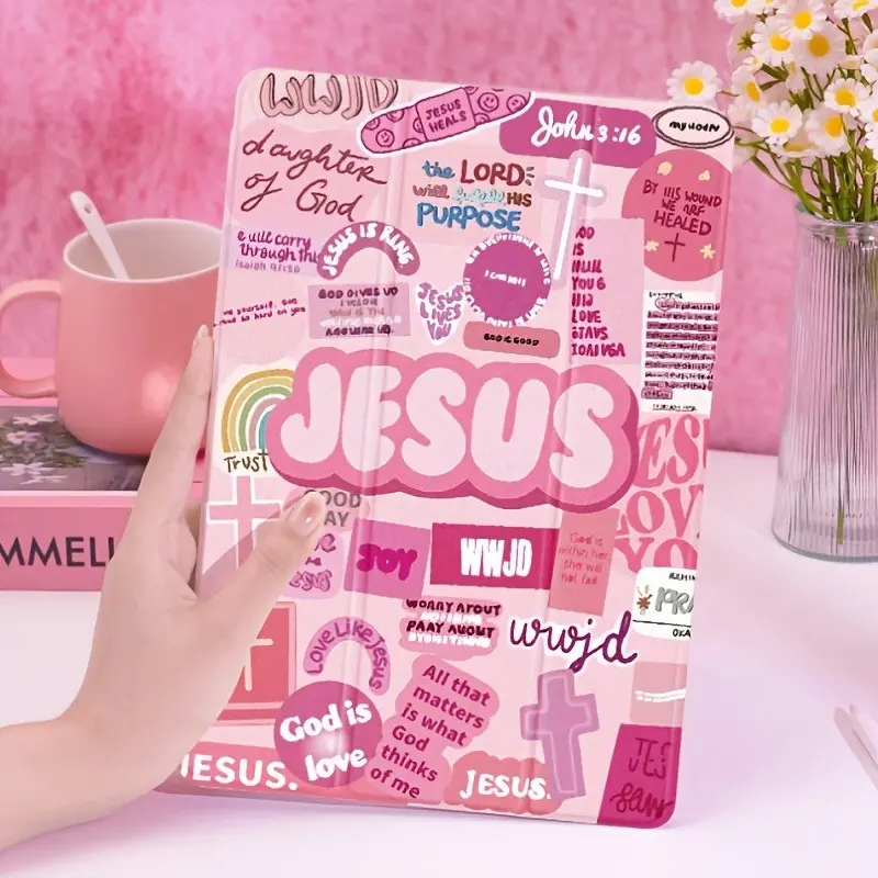 Elegant Aesthetic Jesus Bible Verse Sticker Patch Tablet Case, Tablet Casing, Fits iPad 10th Gen, iPad Air 5/4, iPad Pro 11", Transparent Soft Back Protective Anti-Drop Protection Cover Accessories