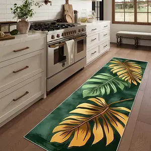 1pc, Monstera Leaf Style Pattern Long Strip Carpet, Passage Carpet, Lightweight and Easy to Clean, Foldable Floor Mat, Washable and Easy to Manage Home Decor Carpet, Suitable for Corridors, Passages, Stairs, Bedrooms, Bedsides, Laundries, Kitchens etc