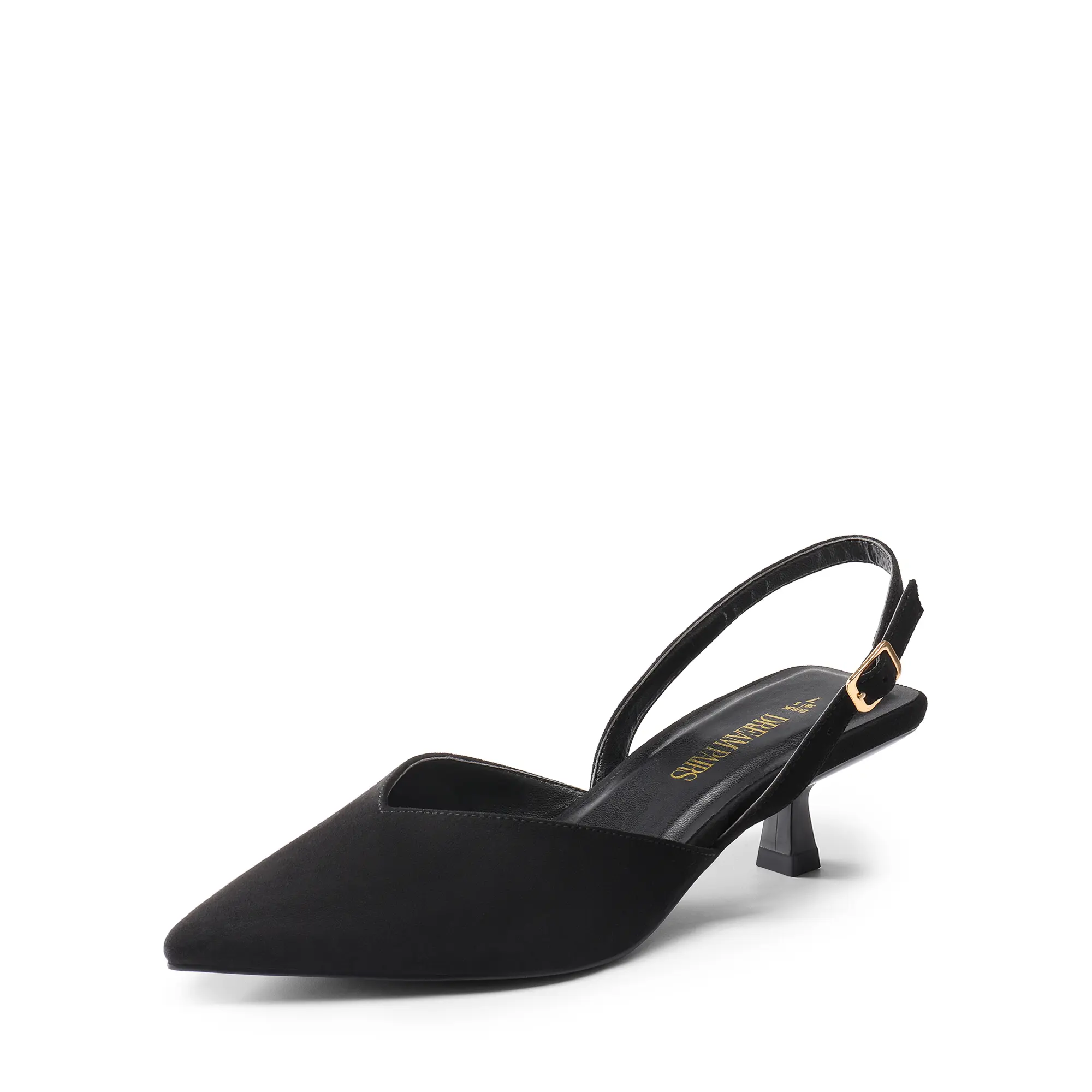 Dream Pairs Women's Elegant Suede Pumps, Pointed Toe Slingback Kitten Heels with Adjustable Strap, 2-Inch Low Heel for Work, Classic, Padded, Shoe, Synthetic