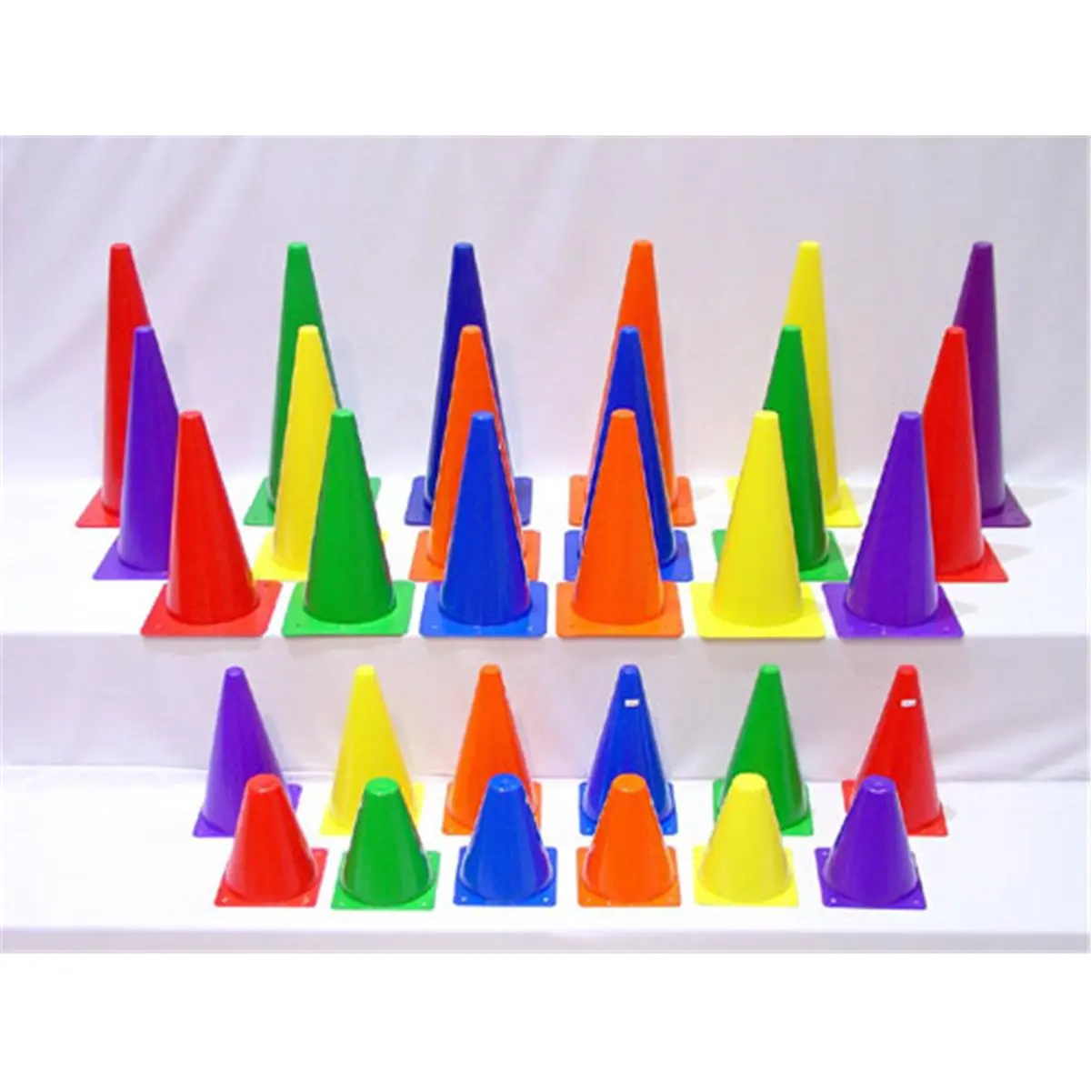 212 MAIN 15-Inch High-Impact Polyethylene Plastic Cones - Set of 6, Bright High-Visibility Colors, Sports Day Activities, Concrete Marking, Floor Spots, Indoor/Outdoor Attention Grabbers