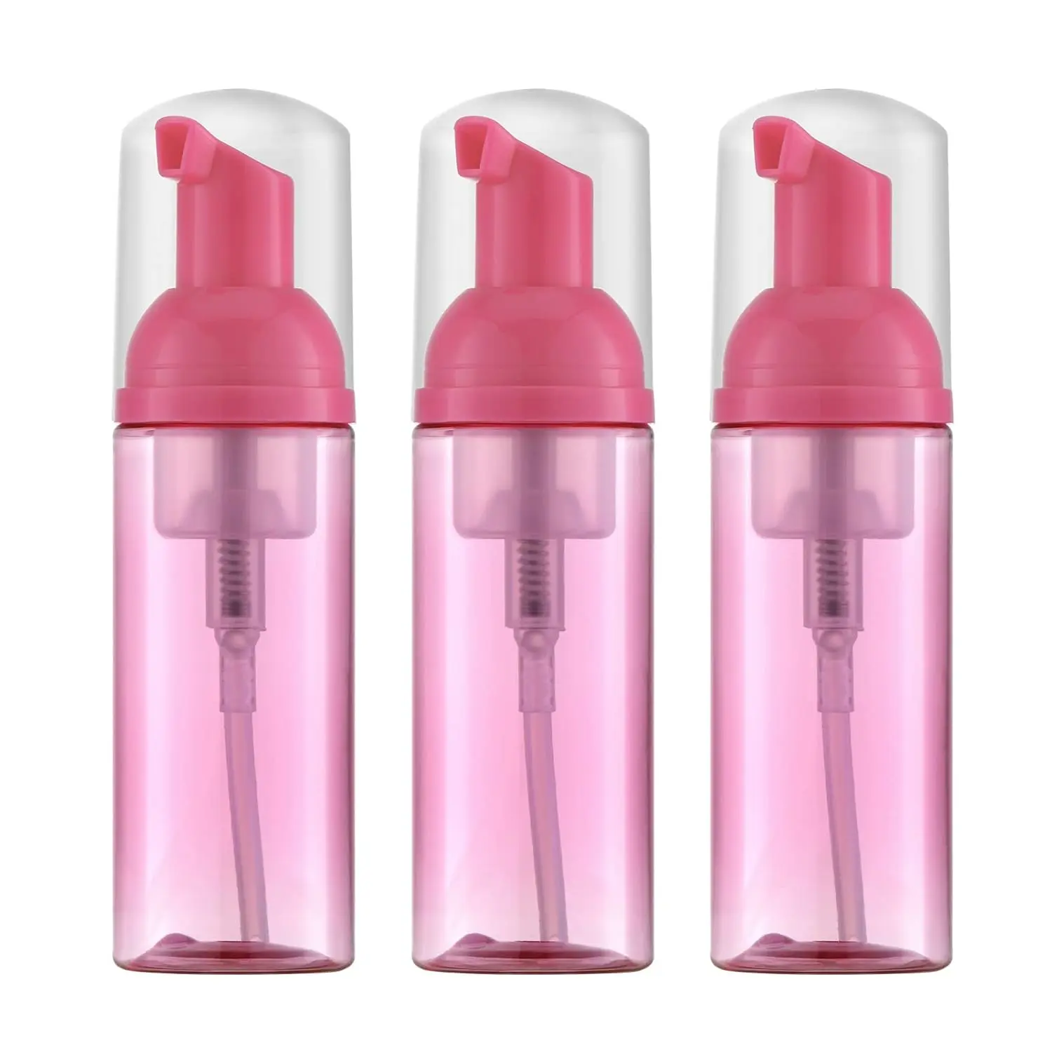 Travel Foam Pump Bottle - 2oz Small Size Foaming Hand Soap Dispenser - Mini Portable Mousse Lash Shampoo Kit Container for Hair - Empty Leak Proof Plastic Rose Red Foamer 3Pack
