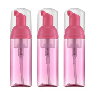Travel Foam Pump Bottle - 2oz Small Size Foaming Hand Soap Dispenser - Mini Portable Mousse Lash Shampoo Kit Container for Hair - Empty Leak Proof Plastic Rose Red Foamer 3Pack