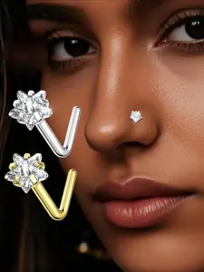1pcs Star Nose Stud, S925 Silver with Synthetic Synthetic Zirconia Inlay, Exquisite and Unique Hip-Hop Trendy Design for Parties and Various Occasions, Perfect Gift for Women, Hypoallergenic, Star Nose Studs Jewelry