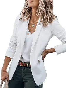 New Elegance Women's Long Sleeve Solid Color Blazer Jacket, Womenswear, Single Button Design, Perfect for Office & Casual Wear