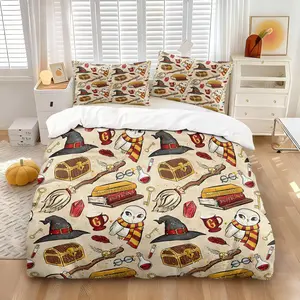 Harry Potter Magic Duvet Cover Set, Includes One Quilt Cover and 1/2 Pillowcases, Owl&Spell Book Pattern Comforter Cover, Kids/teen Wizard Themed Funny Bedroom Bedding Decor, Bed Sets Supplies
