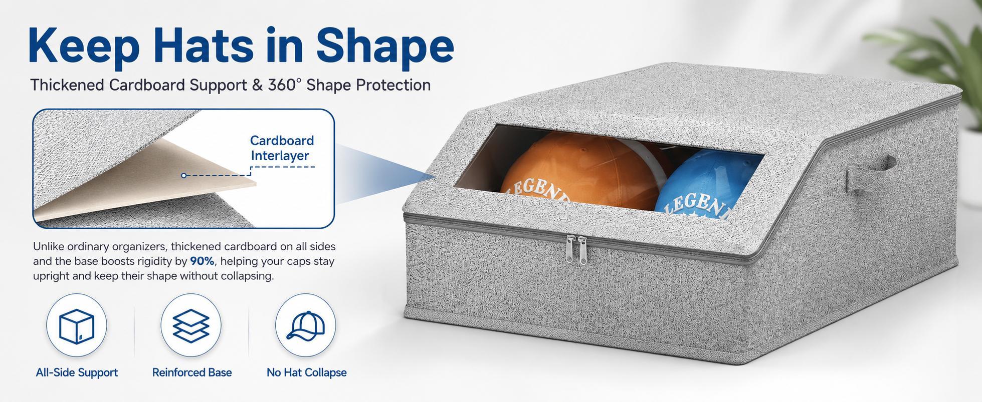 Large Stackable Hat Storage Boxes for Baseball Caps with Handle, Hat Organizer Rack for Wardrobe, Closet, Bedroom, Shelf and Home Organization, Space-Saving Storage for Hats and Men’s Gifts carry