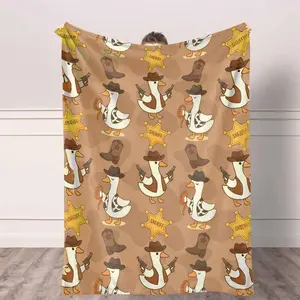Cowboy Duck Flannel Blanket Western Sheriff Print Ultra Soft Lightweight Cozy Warm for Sofa Bed Travel Camping Ideal Gift for Family Friends