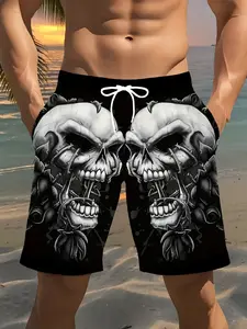 Men's Skull Pattern Beach Shorts, Swimwear Shorts, Casual Summer Quick-Dry Swim Trunks, Swimming Trunks, Lightweight Breathable Fashion Trendy Style