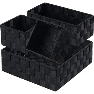 Small Black Baskets Cube Bin Container Tote,Woven Storage Baskets for Organizing Divider for Drawer, Closet, Shelf, Dresser, Set of 4
