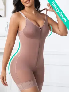 1 Count Women's Underwear Colombian Shapewear, Fajas, Tummy Control Butt Lifter Body Shaper,  High Compression Adjustable Zipper&Hooks Closure Romper, Solid Color Tight-Fitting Shapewear Bodysuit, Suitable For Various Occasions And Daily Wear, Sports