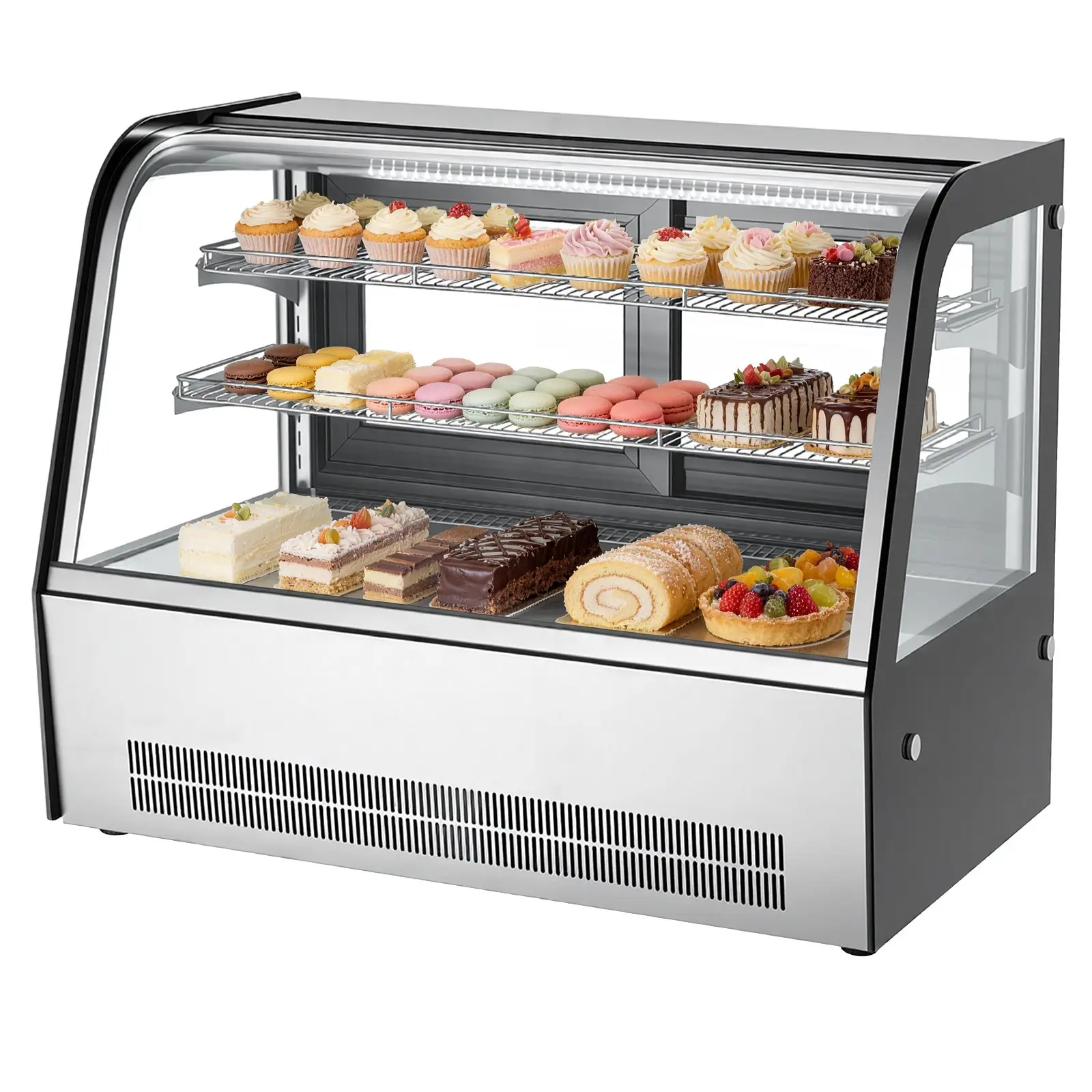 VEVOR Countertop Refrigerated Display Case, 5 Cu. Ft./145L 2-Tier Commercial Cake Refrigerator with LED Lighting, TURBO Cooling, Frost-Free Air-Cooling, for Bakery, Dessert Shop