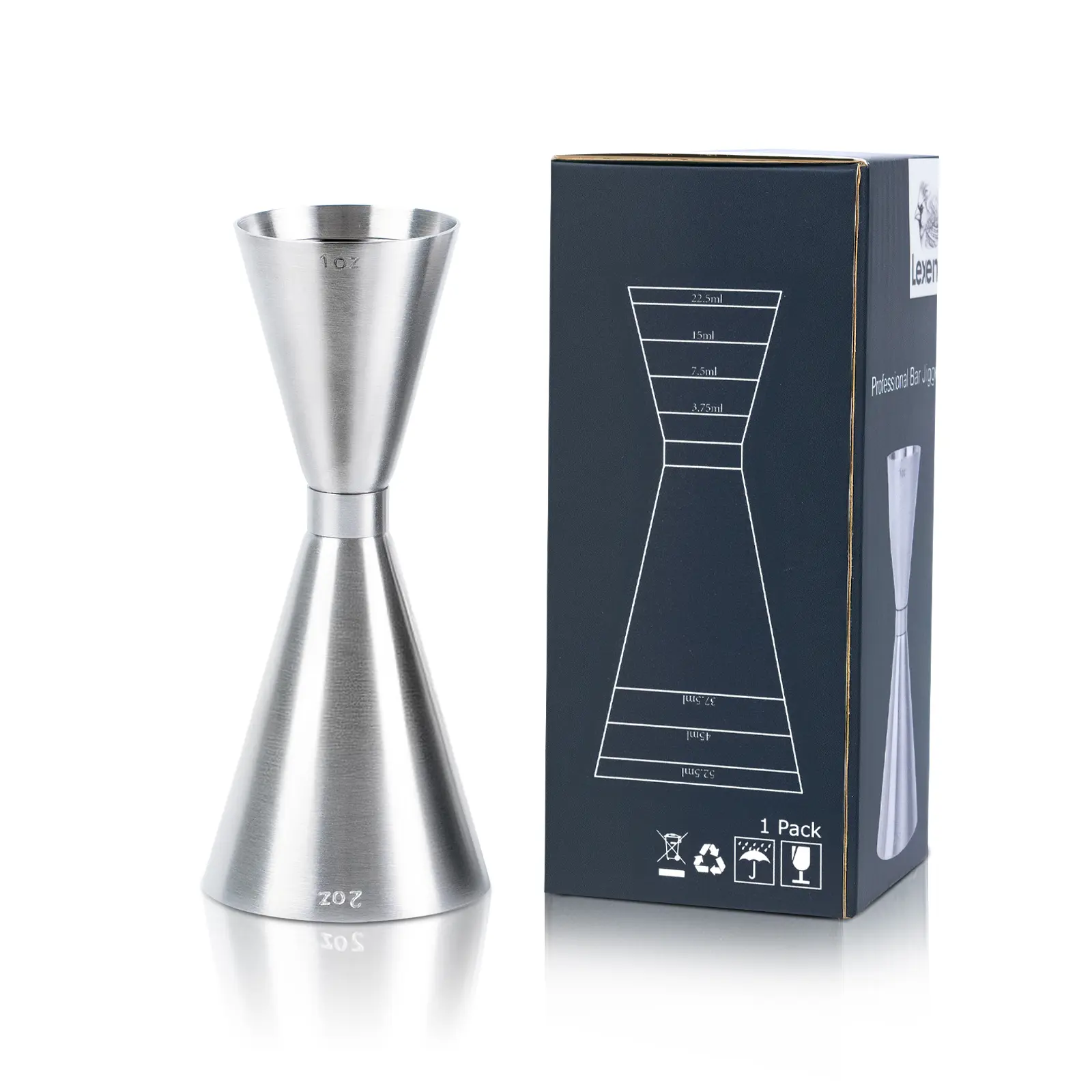 Lexenic oz/ml Dual Markings Jigger for Bartending, 304 Stainless Steel Heavy Duty Double Cocktail Jigger with 7 Measurements Inside, Professional Japanese Jigger Bar Tool for Bartender Home Bar Party