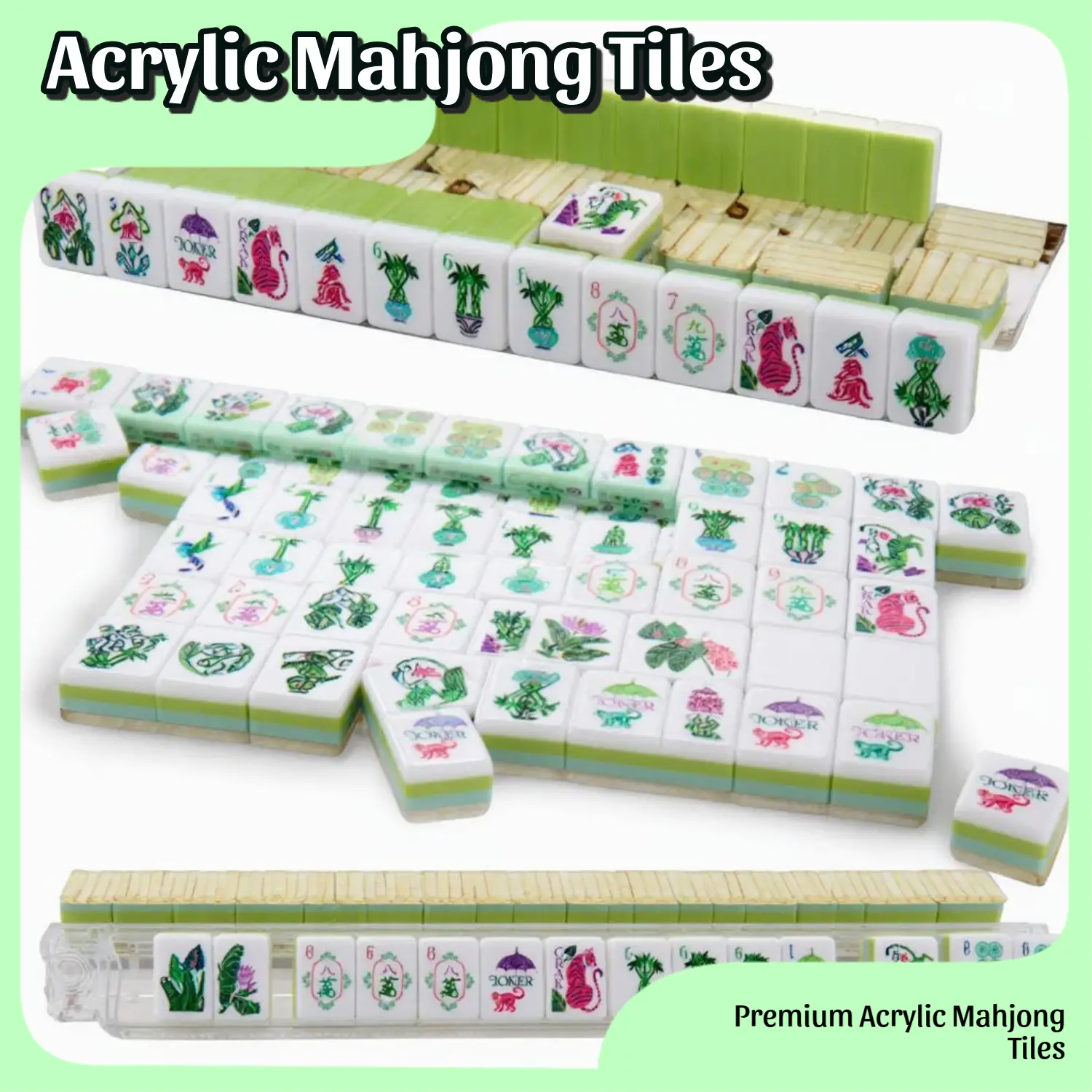 Vibrant Acrylic American Mahjong Tiles Set, 160-Piece Modern Engraved Board Game for Outdoor Games, Camping & Hiking - Fast Delivery, Olive Green, Engraved Tiles, 160Pcs, Tabletop Games, Board Games For Family Night