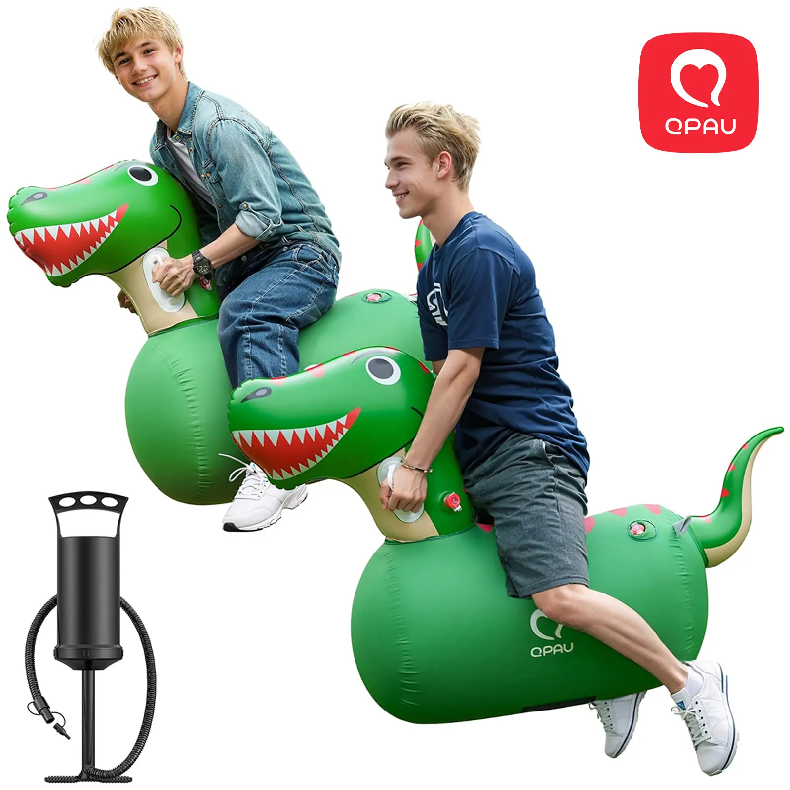 QPAU Inflatable Bouncy Dinosaur Toys 1/2 PCS with Hand Pump, Heavy Duty Giant Bouncy Pal, 220lbs Load Capacity, Ride On Bouncy Animal Hopper Toy, Indoor Outdoor Bouncers for Girls Boys Ages 5+ Adventure Durable Laughter