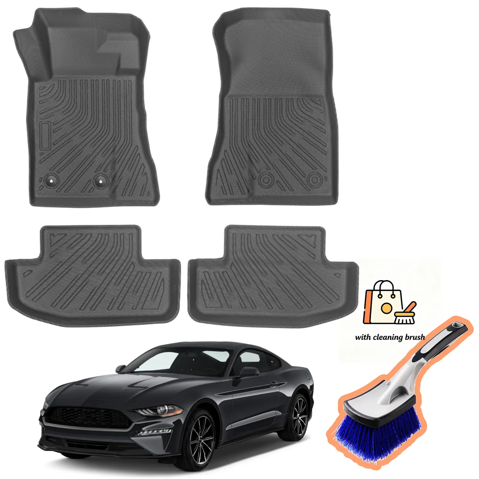 Canvcle 3D Floor Mats for Ford Mustang 2015-2026 (NOT for Mach-E) Mustang All Weather Floor Mats TPE Car Mats 2 Row Floor Liners Durable Odorless Non-Slip High Edges