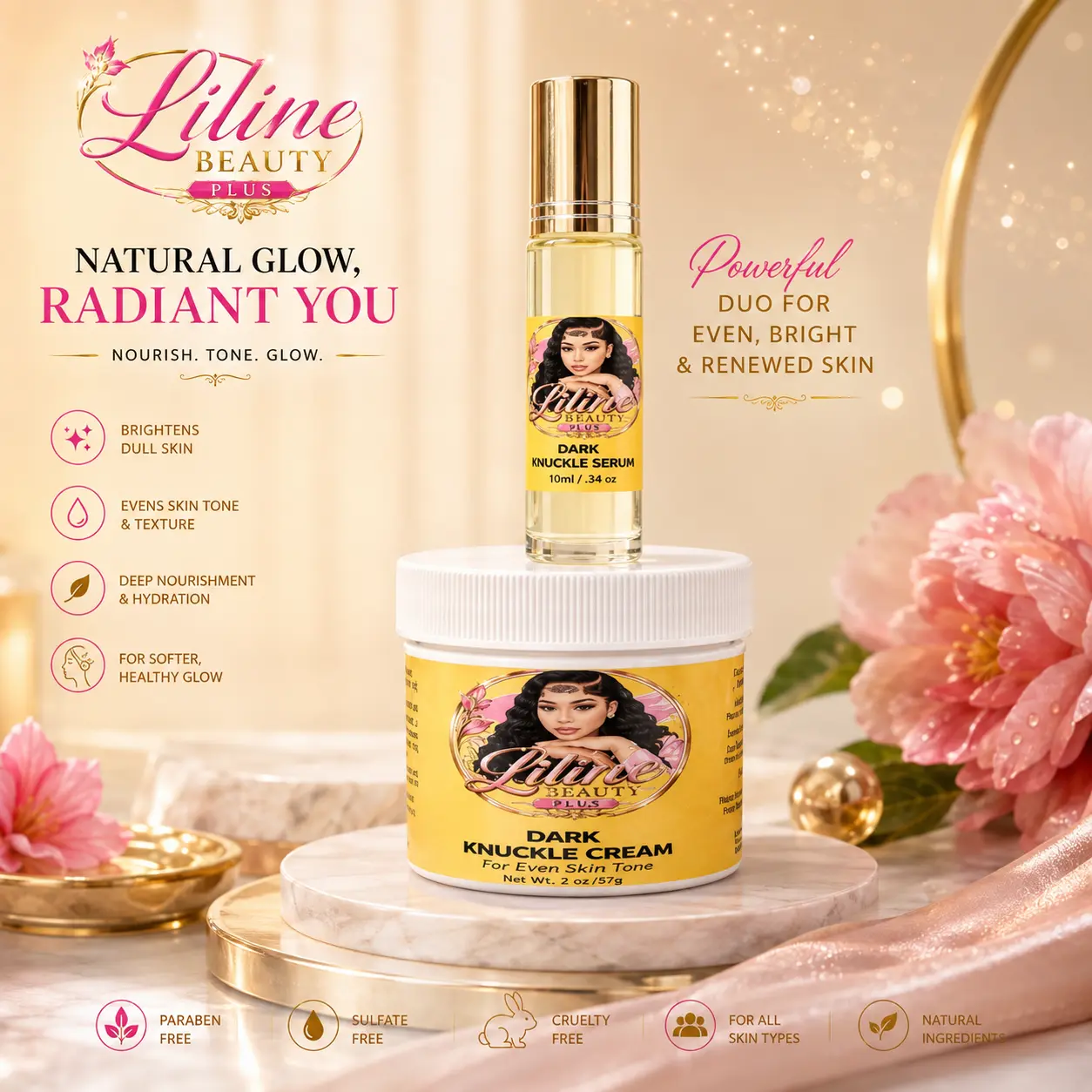Bati Pou Fleri - Liline Beauty Plus Knuckles Care Set, 2oz Cream, 10ml Serum