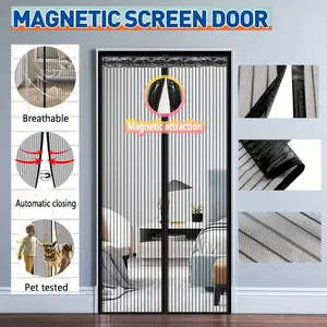 Magnetic Screen Door | Automatic Closure - Retro Striped Insect Proof Mesh Suitable for Doors, Self-Closing Door Curtain for Summer, Mosquito Proof for Bedroom & Home Decor