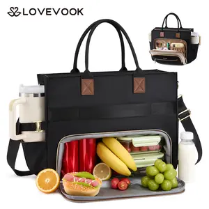 LOVEVOOK 15.6 & 17.3Inch Insulated Lunch Bag,2-in-1 Work Tote Bag with Lunch Compartment,with Adjustable shoulder straps,Large Capacity Professional Work Bag for Women,Laptop Bag with Cup Holder for Teacher,Nurse,College,Office,Travel