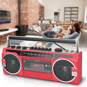 Portable Cassette Radio Player MP3 & Recorder with AM/FM/SW Bluetooth Speaker USB and SD Card Connection, & Cassette Player, Red