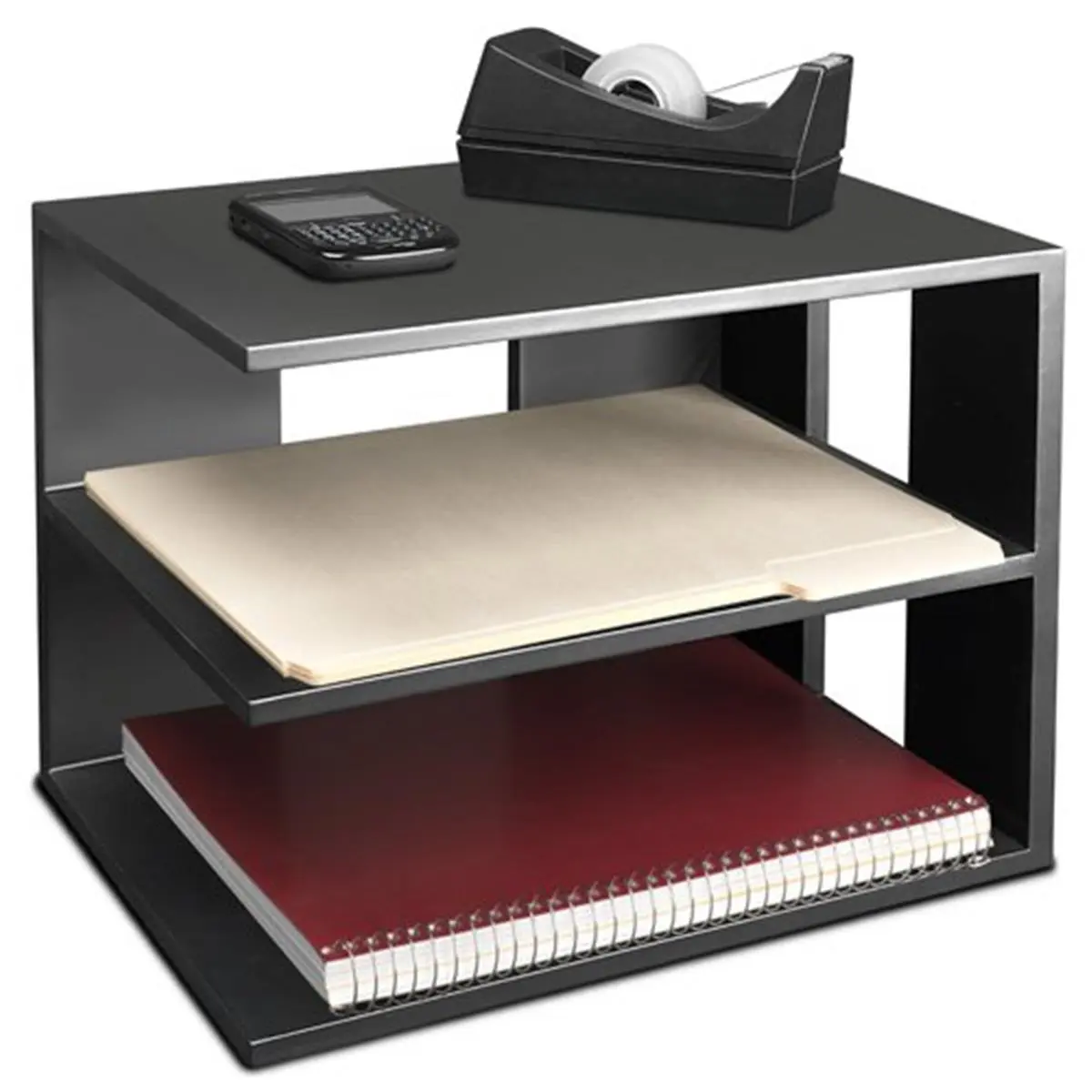 Victor Technology 1120-5 Midnight Black Wooden Corner Shelf - Compact Desk Storage, Contemporary Multifunctional Home Organizer, Smooth Rubber-Coated Racks, Scratch-Resistant, 7.4 lbs, Movement-Reducing Office Inspo Solution