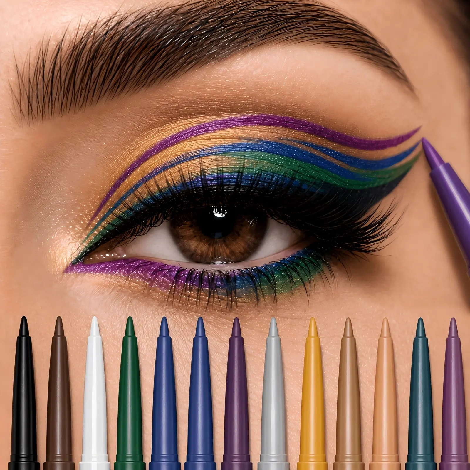 12Colors Vibrant Eyeliner Pencil Set Waterproof Quick Dry Gel Eyeliner Pens Long Lasting SmudgeProof ShimmerMatte Finish High Pigmented Makeup Suitable All Skin Type Cosmetic