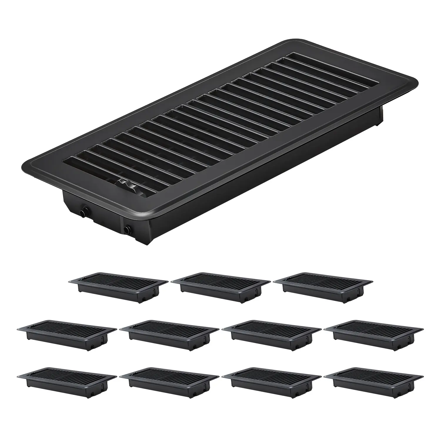【Summerfinds】VEVOR 12-Piece Register Vent Cover Set, 4x10 Inch Heavy-Duty Walkable Iron Floor Registers, All-Metal Rust-Proof HVAC Vent Grilles with Adjustable Damper & Air Deflector, 265 lbs Load Capacity, Arched Edge, Ideal for Home Use