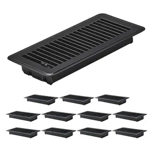 VEVOR 4 x 10 Inch Floor Registers,  12-Pack Vent Grilles, HAVC Heavy-Duty Walkable Iron Floor Vents, Easily Adjustable Rust-Proof Air Vents Deflector with Metal Damper, Ideal for Home & Office, Black