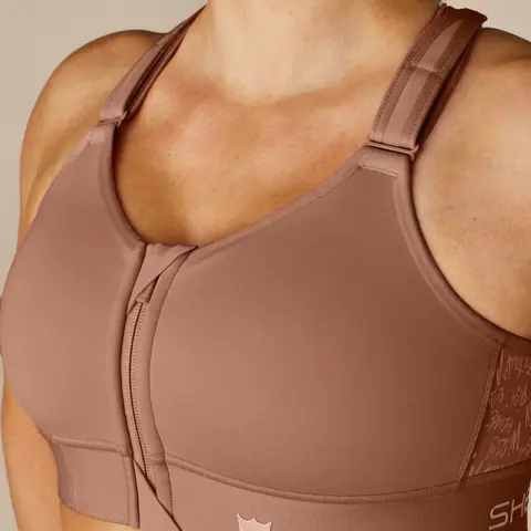 SHEFIT Flex Synthetic Sports Bra - Sienna Glow, 15” Lift, 8” Cinch, Strappy Adjustable Crisscross, Zip Closure, Active Support, Lay Flat to Dry Yoga Gym Apparel