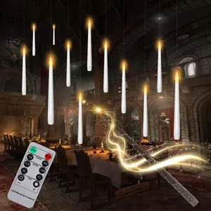 12 PCS Flameless Floating Candles with Wand & Remote,Hanging Taper Candles For Home Halloween Decoration