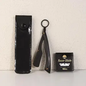 Professional Beard Styling Tool Set, 1 Count Stainless Steel Razor Holder & 100pcs Blade & 1 Count Storage Case, Portable Razor Holder for Men