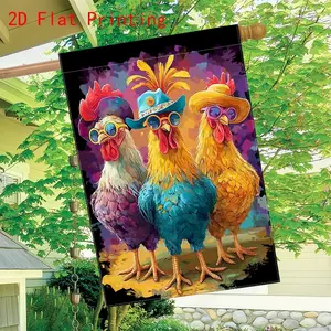 2D Flat Garden Flag Flowery Summer Rooster Gang Multi-purpose lawn flag, suitable for home, outdoor, and courtyard decoration,Festival Party and garden decoration