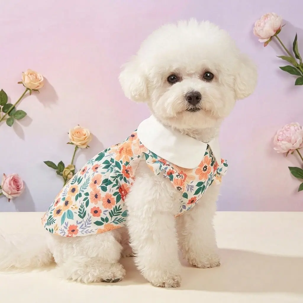 1 pet dog dress, flower print pet dress, suitable for small and medium-sized dogs and cats, sweet and cute pet dress, suitable for spring and summer, Poodle, Puppy Clothes