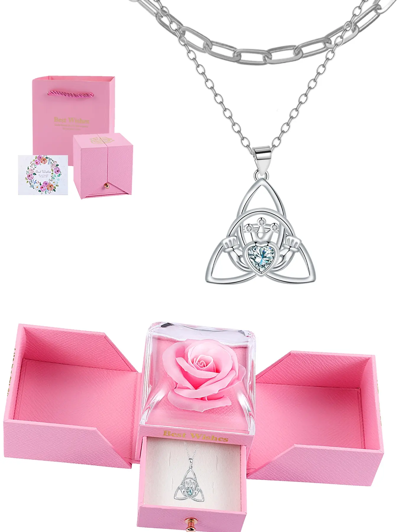 Eternal Crown Necklace Celtic Heart Pendant & Layered Chain, Elegant Jewelry for Daily Wear and Holiday Gifts, Perfect Gift for Wife Lover Girlfriend