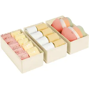 3/6/9/12 PCS Drawer organizer - Small clothing organizer set of three, clothes, underwear, socks, bra, belt, tie drawer divider - beige