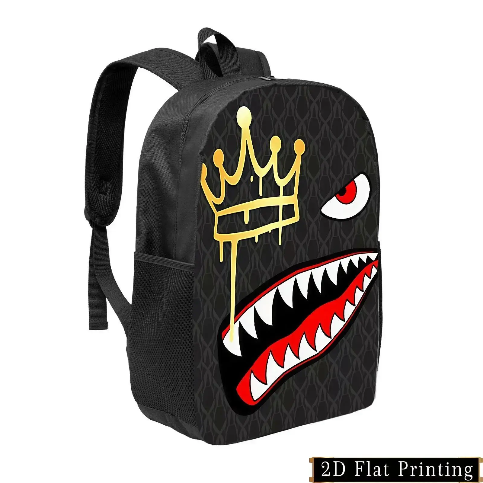 Crown Shark Print Foldable Synthetic Backpack, Large Capacity Lightweight Daypack, Dustproof & Machine Washable for School Travel Daily Use