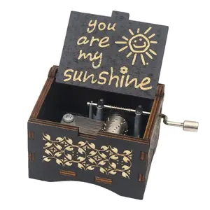 Beautiful wooden hand rolling music box for home decor, boy girl birthday gift